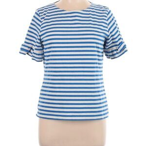 J. Crew Blue and White Flutter Sleeve Fitted Tee